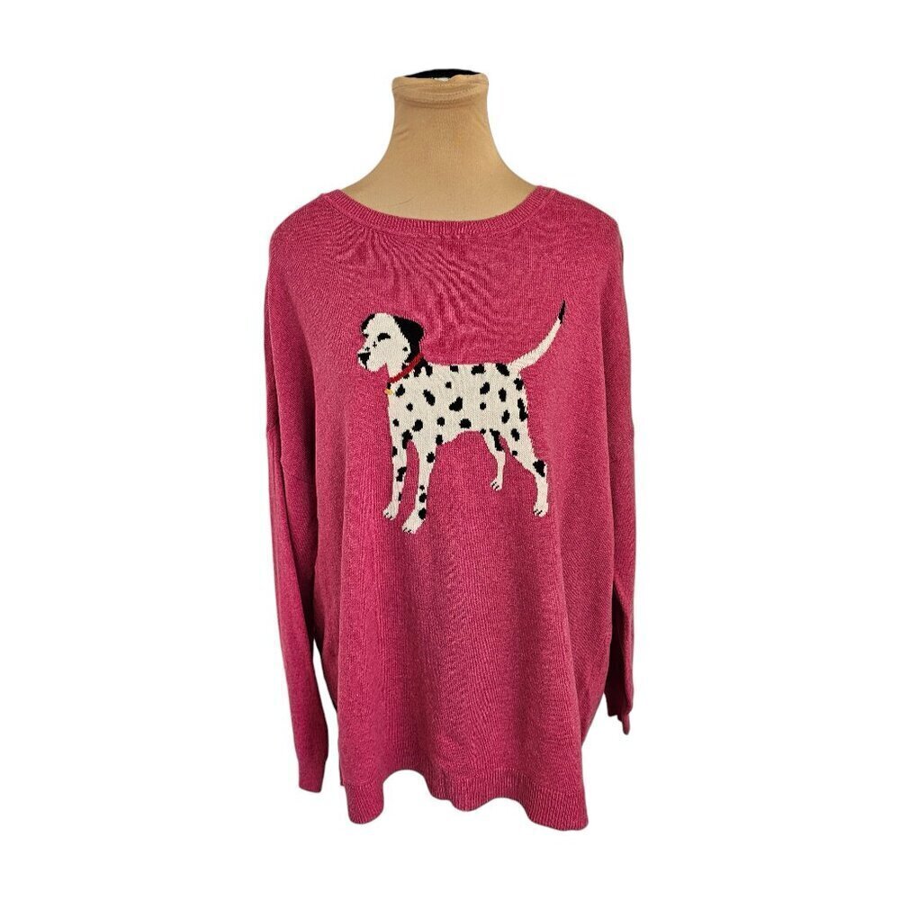 Joules Knitwear Pink Dalmatian Merino Wool Sweater Sz L
